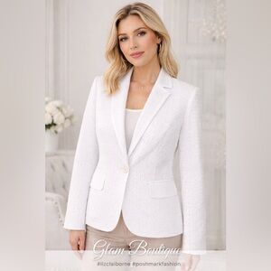 Liz Claiborne White Textured Blazer Jacket Size S Cotton Classic Chic